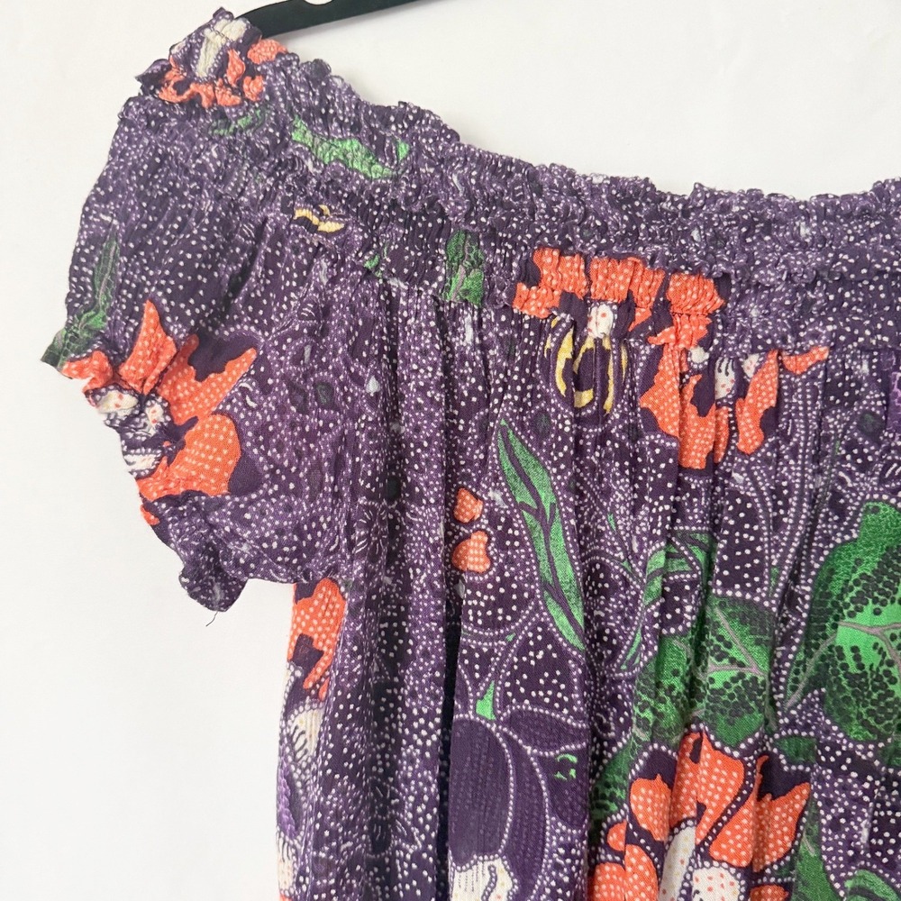 Free People Suki Blouse Women's XS Purple Orange Floral Boho Festival Peasant - Picture 3 of 9